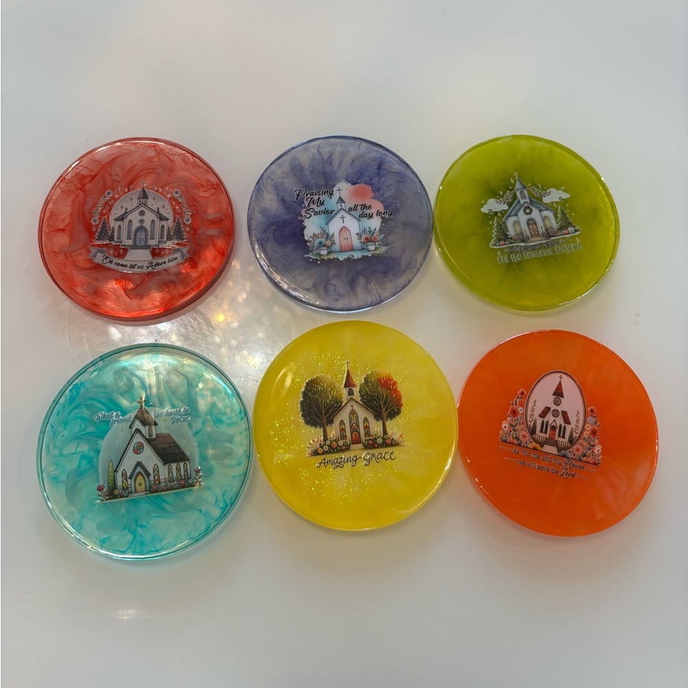 HOT DEALS!! 🔥 Colorful Church Art Coasters Set
